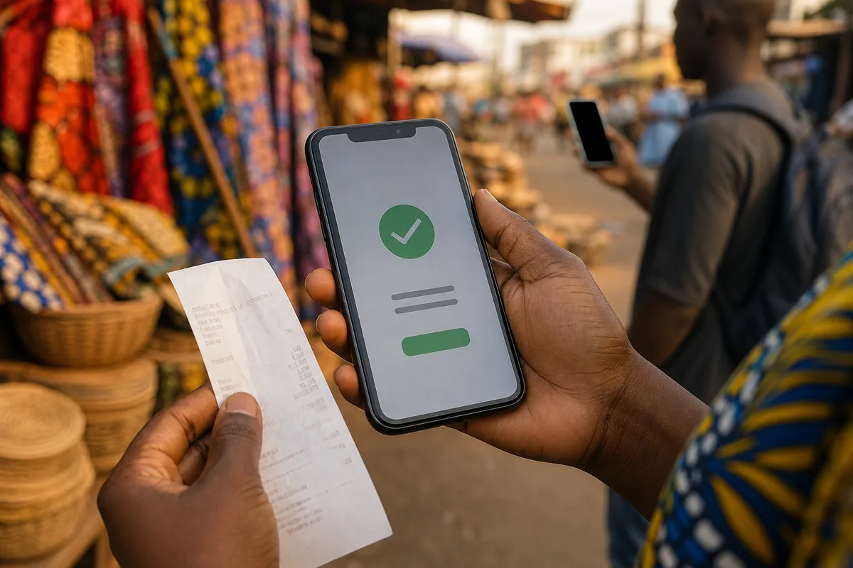 Reçu de transaction imprimé et téléphone affichant une confirmation de paiement